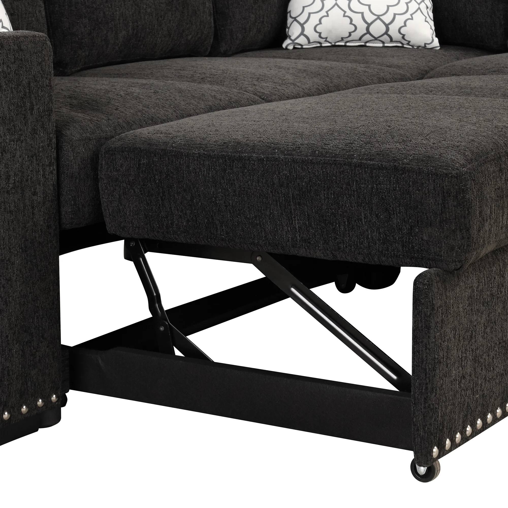 Reversible Sectional Pull-Out Sofa Bed L-Shaped Corner with Storage Chaise, Black