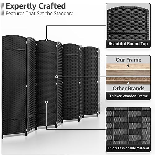 Sorbus 8-Panel Black Room Divider with Double Hinged Panels, 6 ft Tall Folding Privacy Screen