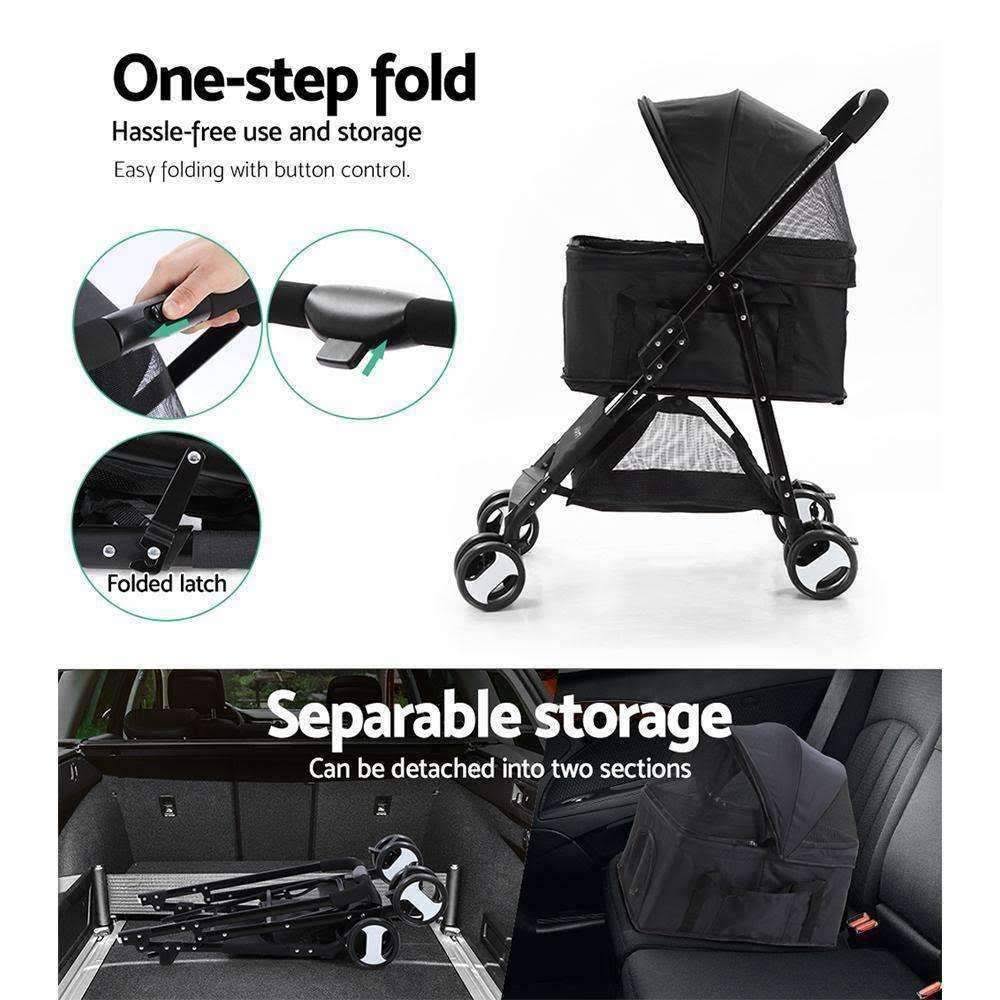 i.Pet Pet Stroller Dog Carrier Foldable Pram 3 in 1 Middle Size Black