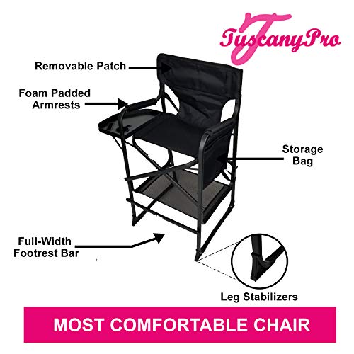 Portable Heavy-Duty Makeup Artist Chair with Umbrella Light Kit - Perfect for Makeup, Salon, Events with 29 Inch Seat Height - Carry Bag Included