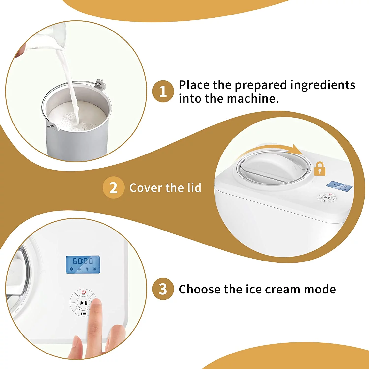 Auseo 1.5qt Ice Cream Maker with Compressor，Electric Automatic Ice Cream Machine,20lbs