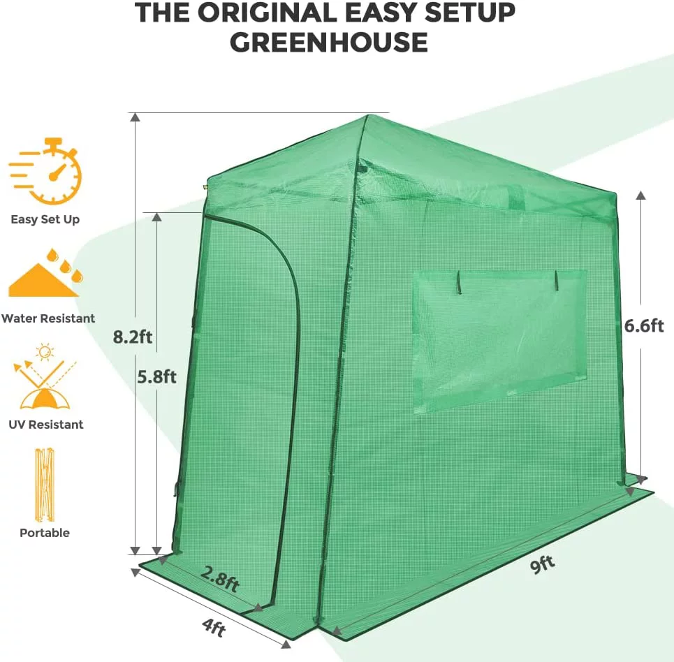 EAGLE PEAK 10'x 5' Portable Lean to Walk-in Greenhouse Instant Pop-up Fast Setup Indoor Outdoor Plant Gardening Green House Canopy