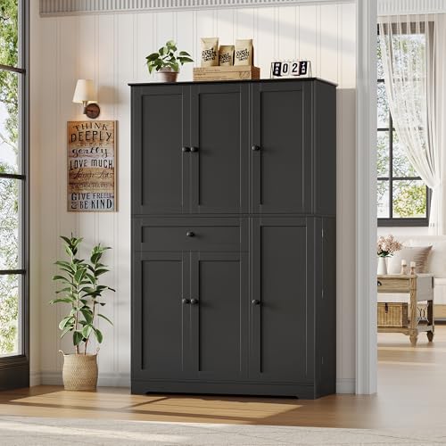 HOSTACK 68" Tall Kitchen Pantry Storage Cabinet, Modern Kitchen Hutch Cabinet with Doors and Shelves