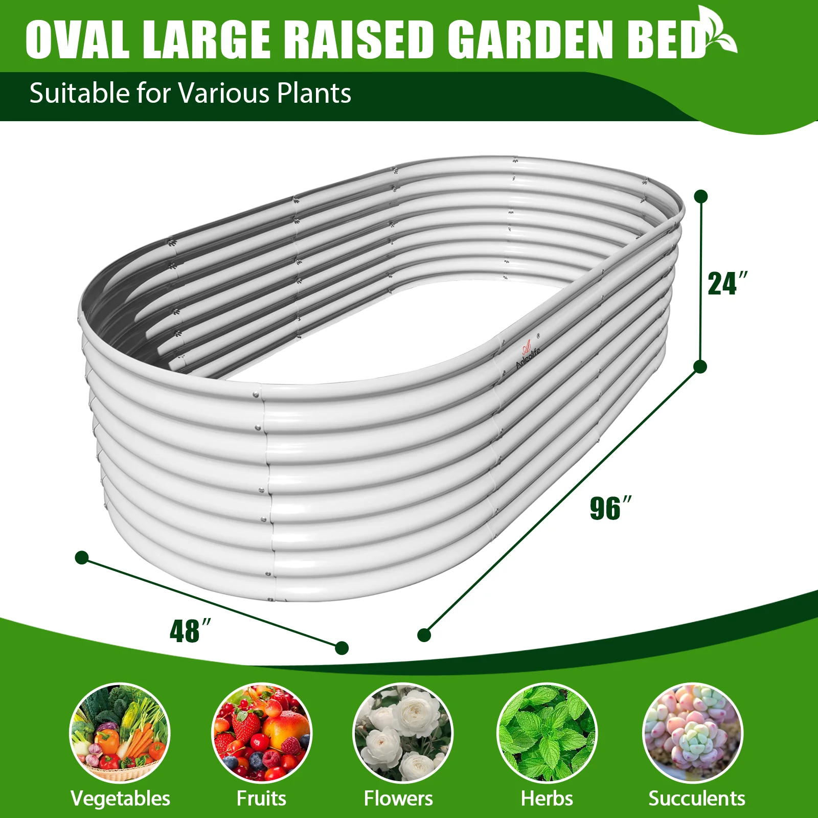 TRAMULL 8X4X2ft Galvanized Raised Garden Bed, Oval Above Ground Modular Metal Outdoor Planter Boxes(Antique White) - Curated Treasures Market