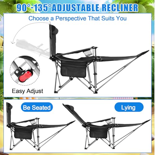 Karenhi 2 Set Beach Camping Chair with Umbrella for Adult Folding Reclining Camping Chair with Foot Rest Adjustable Clamp Canopy Shade for Outdoor