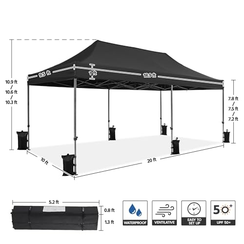 Yaheetech Heavy Duty Pop Up Canopy Tent, 10x20 Commercial Instant Shelter Tent for Wedding, Parties, Adjustable Outdoor Canopy with Wheeled Carry Bag