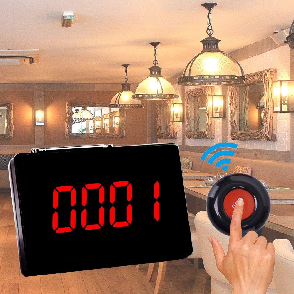 CallToU Wireless Calling System Customers Patient Pager System with 10 PCS Waterproof Call Buttons and 1 PC Display Receiver for Restaurant Clinic