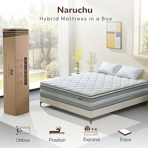 Queen Mattress, 14 Inch Hybrid Mattresses in a Box, Individually Wrapped Pocket Coils for Isolate Motion, Gel Memory Foam, Medium Firm Support