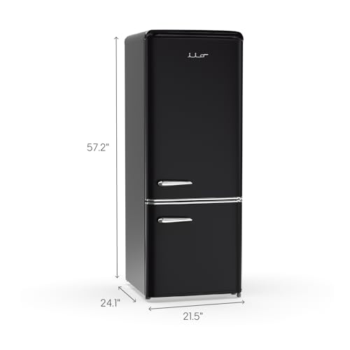 iio 7 Cu Ft Bottom Freezer Retro Refrigerator, Small, with Mini Fridge for Bedroom, 3 Glass replacement Shelves, LED Light,1 Crisper, 2 Drawers