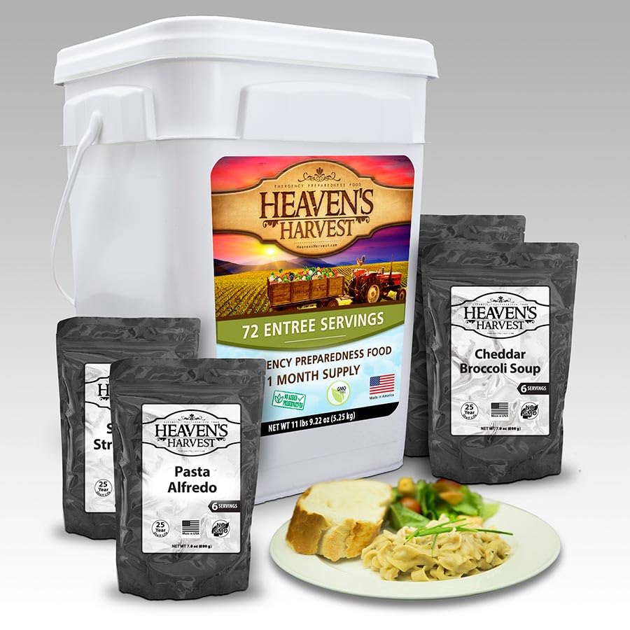 Heaven’s Harvest 25-Year Family Food Kit — Premium Emergency Food Supply. Freeze Dried Survival Food Kit + Water-Proof 25-Year Storage Bucket. MRE