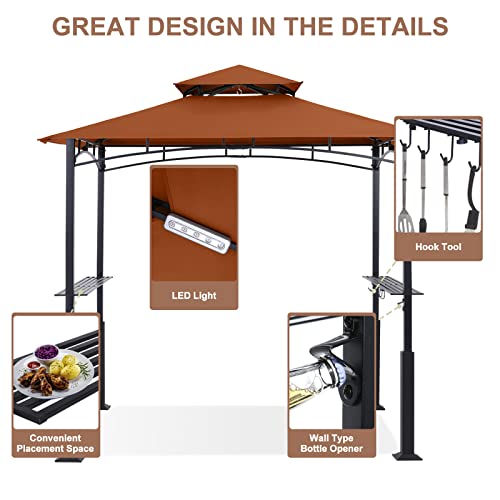 ABCCANOPY 8x5 Grill Gazebo - Outdoor BBQ Canopy Shelter with Led Light for Patio Backyard Grilling (Dark Gray)