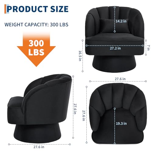 GarveeHome Modern Swivel Barrel Accent Chair, 360° Teddy Fabric Upholstered Armchair with Striped Backrest & Plush Padding