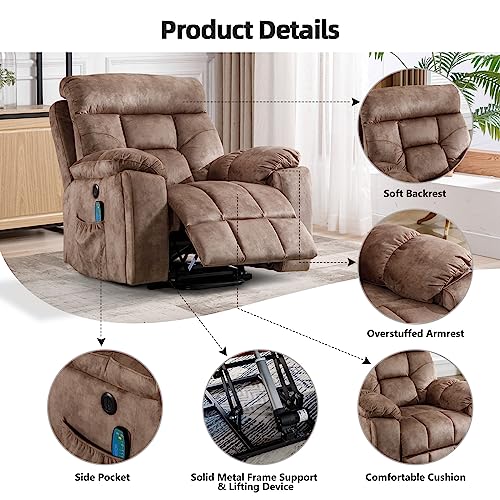 CANMOV Large Power Lift Recliner Chair with Massage and Heat for Elderly Big and Tall People, Overstuffed Wide Recliners with 2 Cup Holders