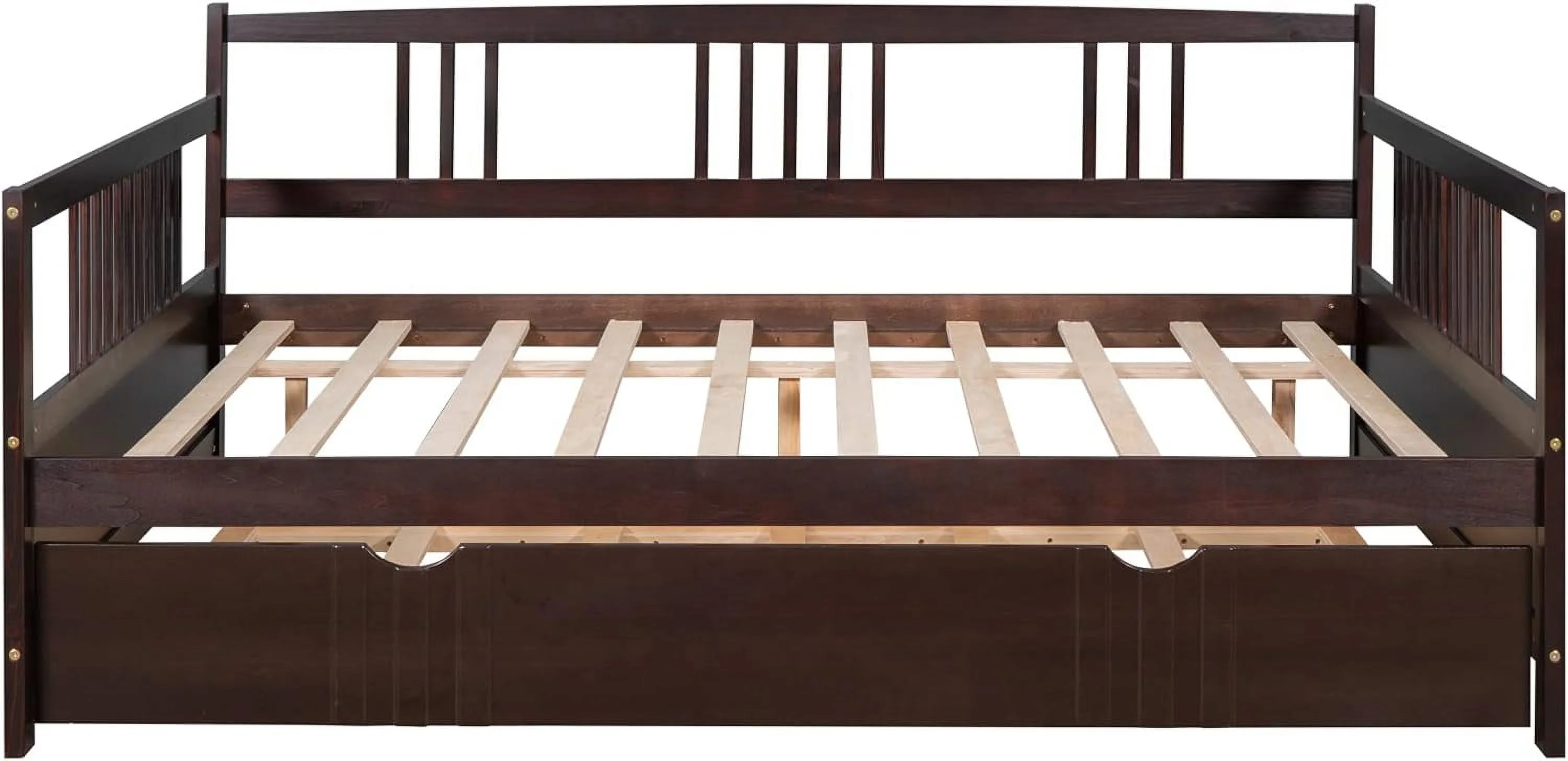 Full Size Daybed with Trundle, Modern Wood Sofa Day Bed Frame with Twin Size Trundle for Kids Boys, No Box Spring Need, Easy Assembly