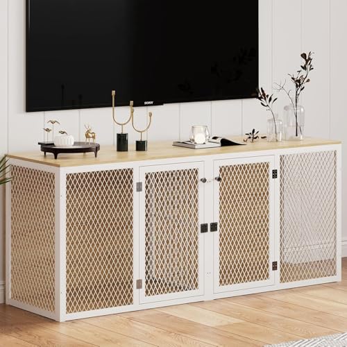 71 Inch Dog Crate Furniture for 2 Dogs, XXL Double Cage with Removable Divider & Large Doors, Heavy Duty Wooden Dog Kennel, Indoor Pet House (Black
