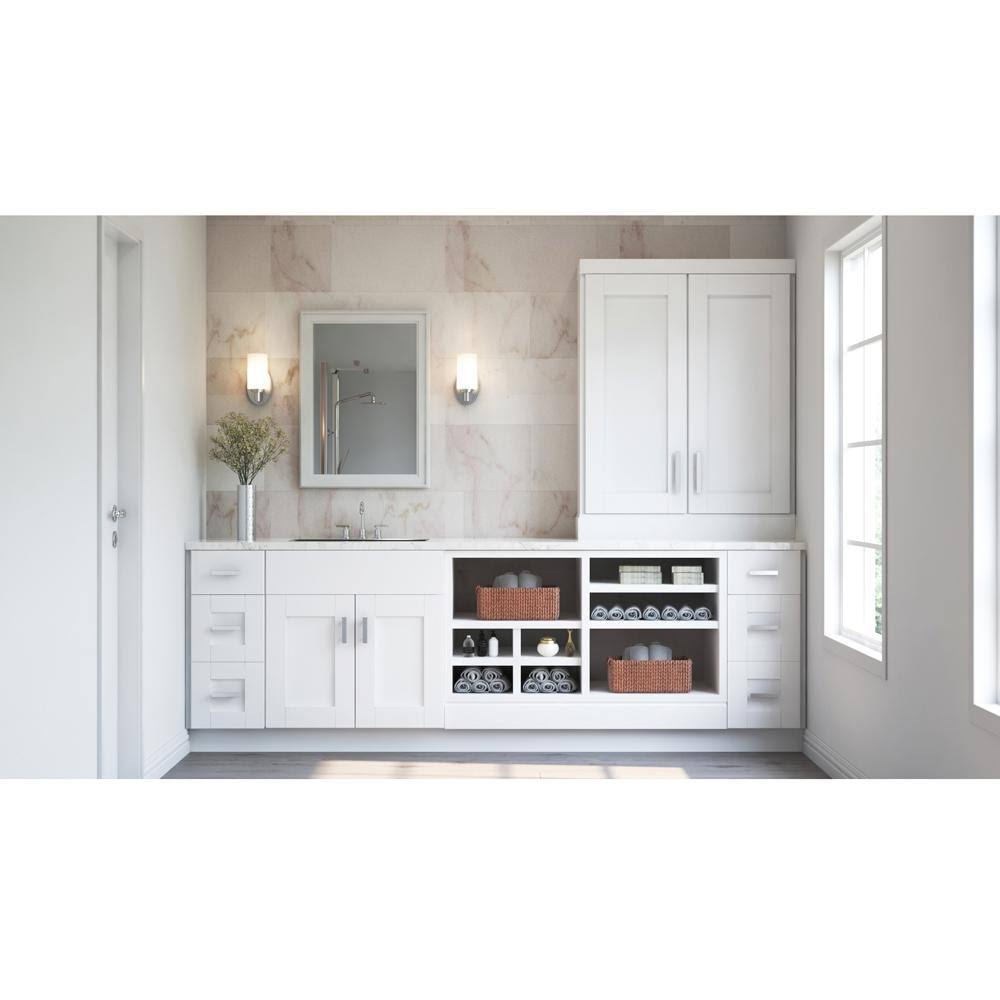 Hampton Bay Shaker Assembled 12x34.5x24 in. Base Kitchen Cabinet with Ball-Bearing Drawer Glides in Satin White KB12-SSW