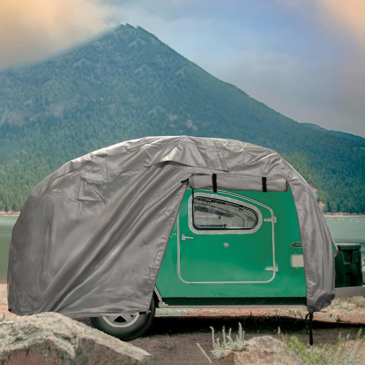 EliteShield ShieldAll Ultimate Teardrop Trailer Cover, Waterproof UV Protection Teardrop Camper Cover Fits 8 Feet Long, 5 Feet Wide Silver Color