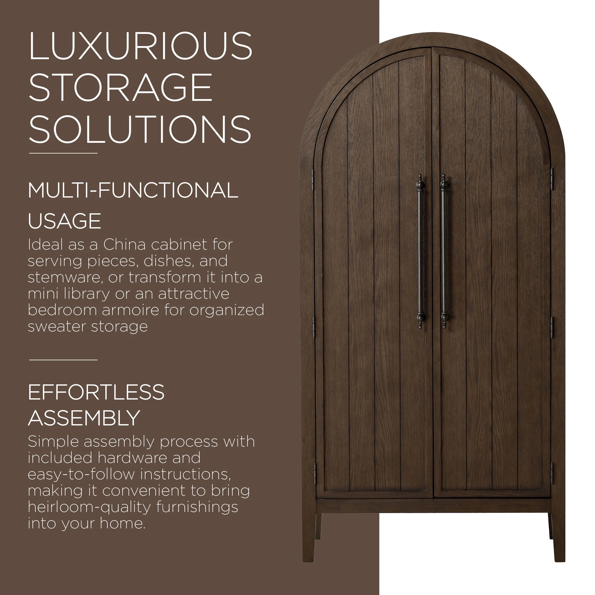 Maven Lane Selene Classical Wooden Cabinet in Antiqued Brown Finish