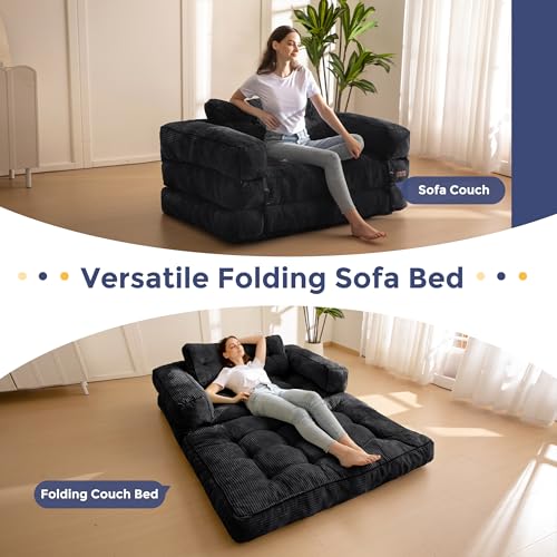 MAXYOYO Folding Sofa Bed, L-Shaped Convertible Sofa Bed with Armrest Foldable Sleeper Couch with Pillow