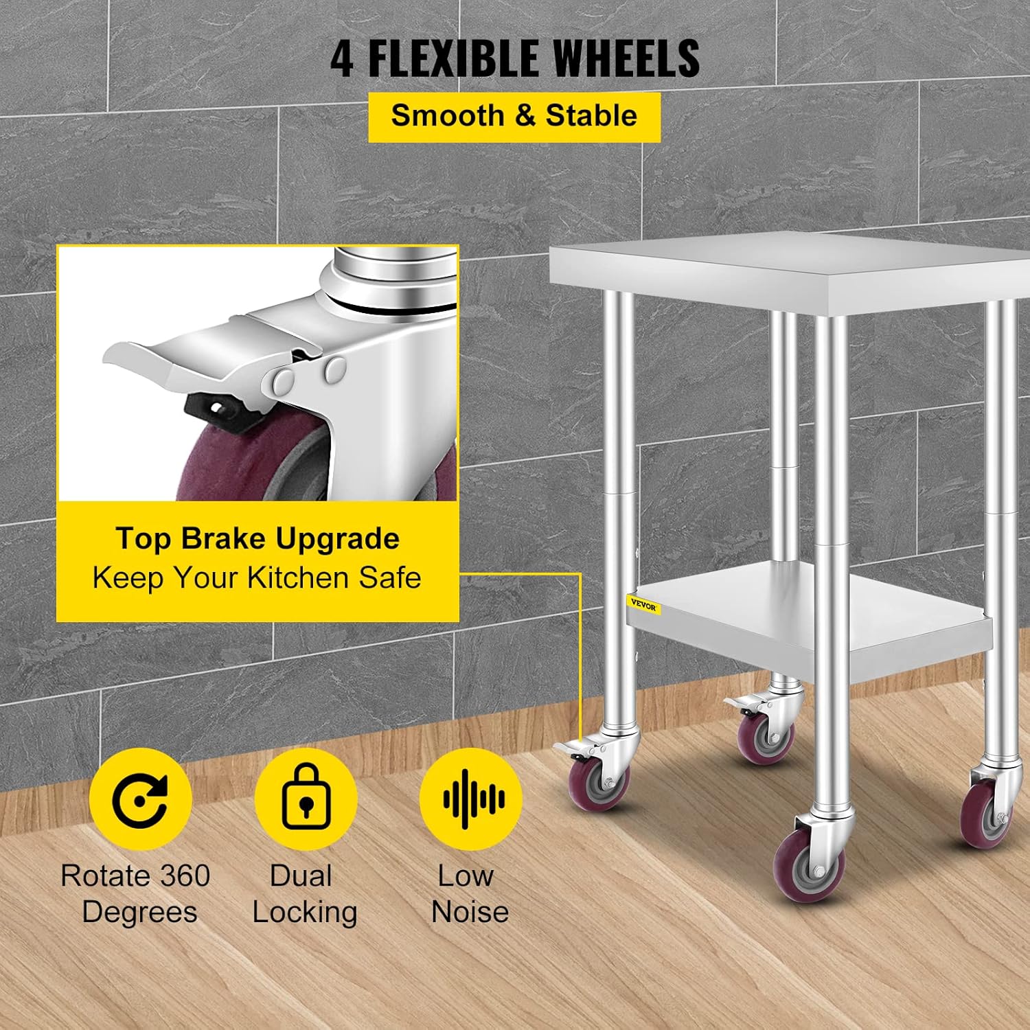 Mophorn Stainless Steel Work Table with Wheels 24 x 30 Prep Table with casters Heavy Duty Work Table for Commercial Kitchen Restaurant Business (24 x
