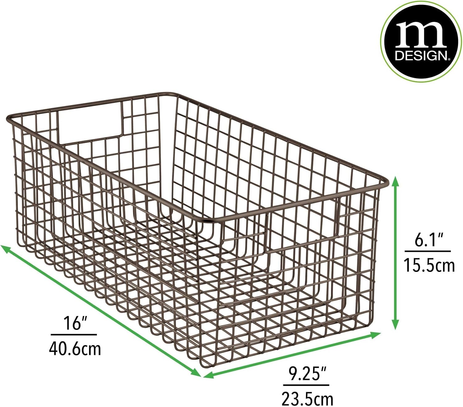 mDesign Household Deep Metal Wire Storage Organizer Bin Basket, Built-in Handles - Laundry Room, Kitchen Cabinets, Pantry, Closets, Bedrooms