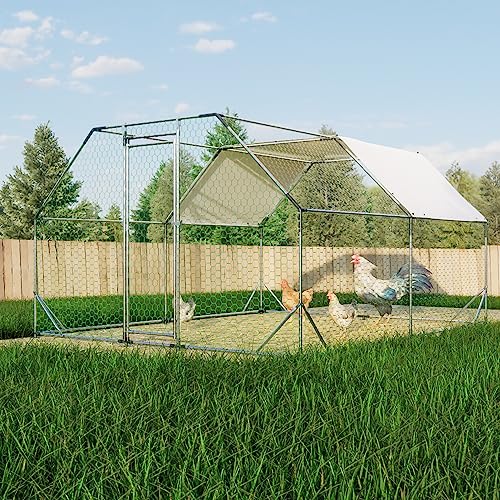 Chicken Coop Large Metal Chicken Run for 6/10 Chickens Poultry Cage with Waterproof Cover for Duck Walk-in Chicken Pen for Yard