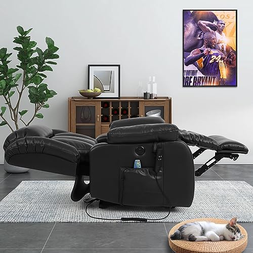 EDILLY Large Genuine Leather Power Lift Recliner Chairs for Elderly, Dual Motor with Massage and Heating,Double Lumbar Cushion and Extended Footrest