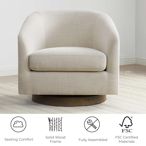 CHITA Swivel Accent Chair, FSC Certified Upholstered Fabric Barrel Chair for Living Room, Fully Assembled, Flax Beige