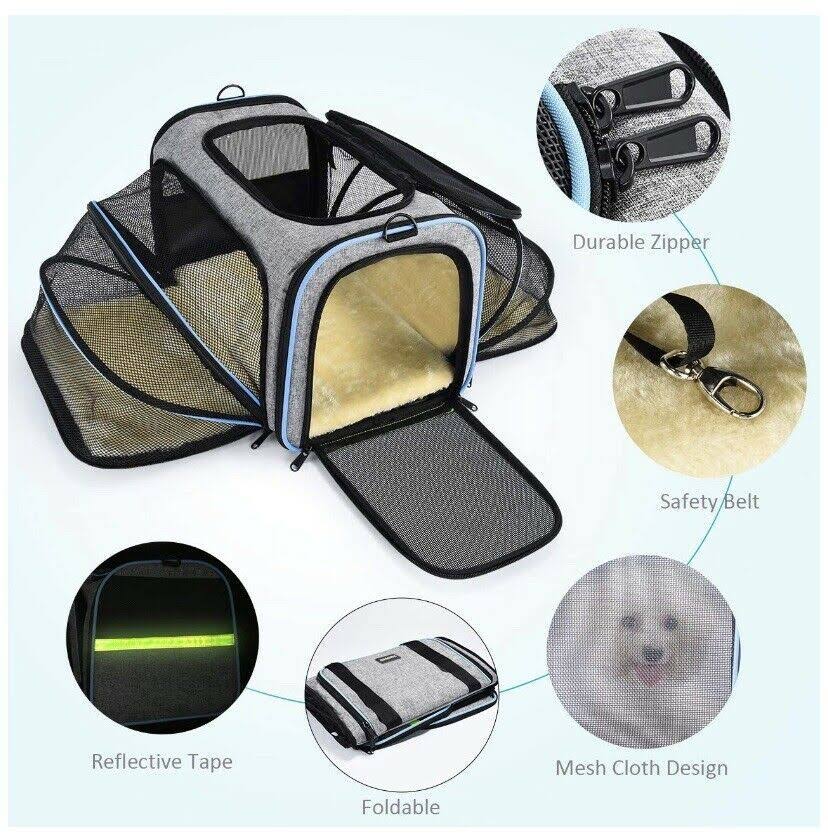 Omorc Pet Carrier Airline Approved, Expandable Foldable Soft-Sided Dog Carrier, 3 Open Doors, 2 Reflective Tapes, Pet Travel