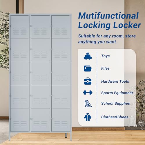 72" Metal Locker for Employees 3 Doors Blue Steel Storage Locker for Office, School, Gym - Metal Storage Cabinets for Home, Office, Gym, School