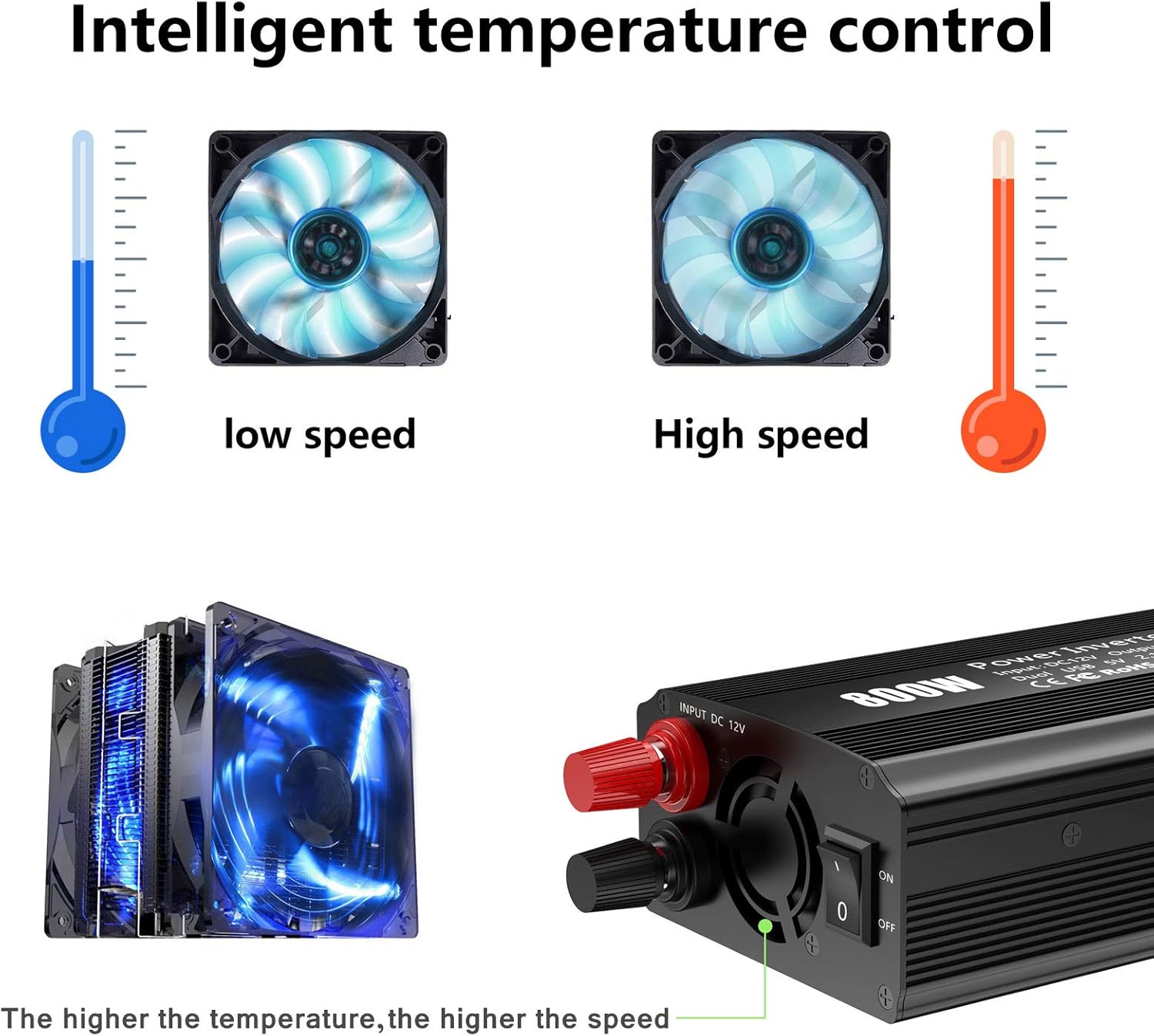 800W Power Inverter DC 12V to 110V AC Converter Car Plug Adapter Outlet Charger for Laptop Computer