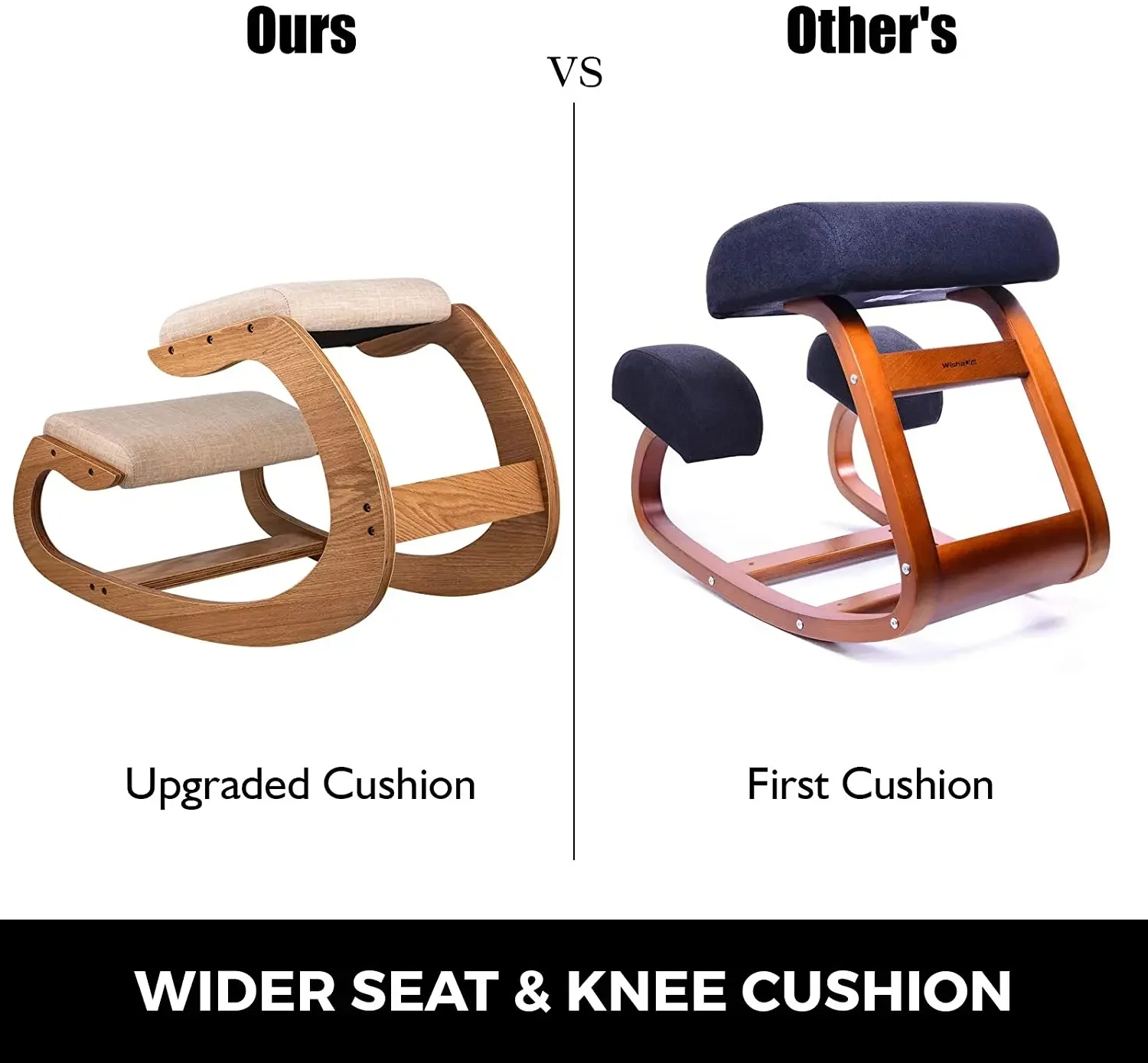 Masslatie Ergonomic Rocking Wooden Kneeling Chair Stool Correct Posture Computer Chair Original Home Office Furniture Thick Cushion,White oak frame