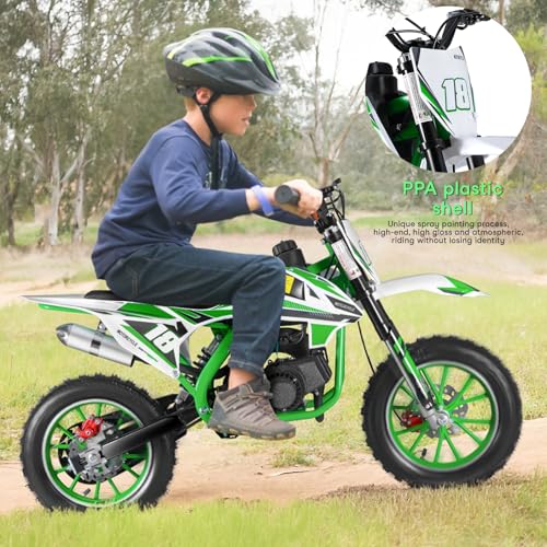 Kids Mini Dirt Bike, 2-Stroke 49cc Gas Motorcycle, Gas Power Motorbike Motocross with Off-Road Tires, Pocket Rocket Mini Pit Bike Trail Bike