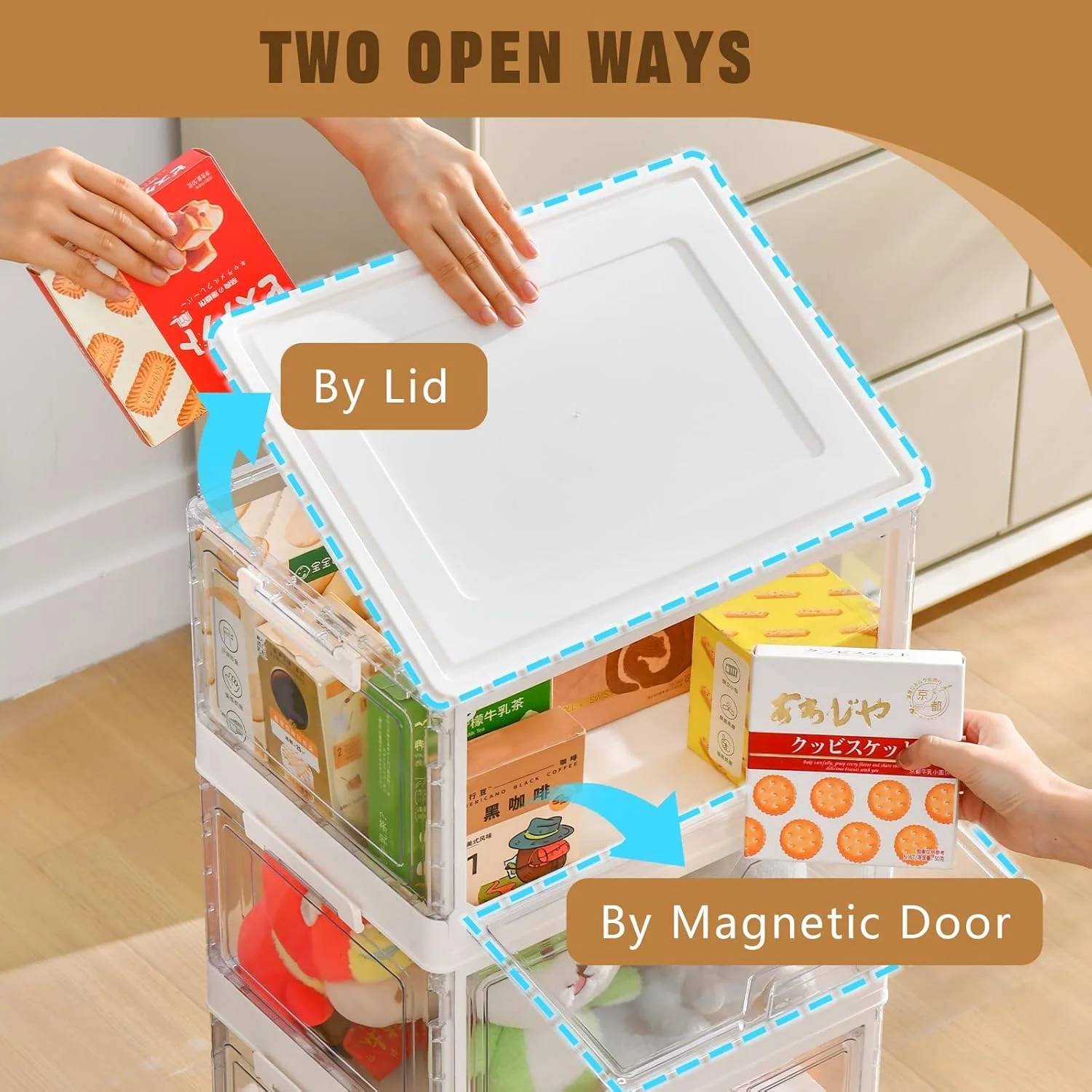 6 Pack Closet Organizers and Storage,Clear Stackable Plastic Storage Bins with Lids Magnetic Doors,Clothes Organizers and Storage