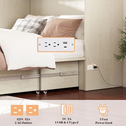 AMERLIFE Queen Murphy Bed with Storage & Charging Station, Farmhouse Murphy Cabinet with Foldable Panel, Noisy Free, for Guest Bedroom, Living Room