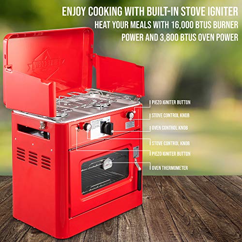 Hike Crew Outdoor Gas Camping Oven w/Carry Bag | CSA Approved Portable Propane-Powered 2-Burner Stove & Oven | Auto Ignition, Overheat Safety Shutoff