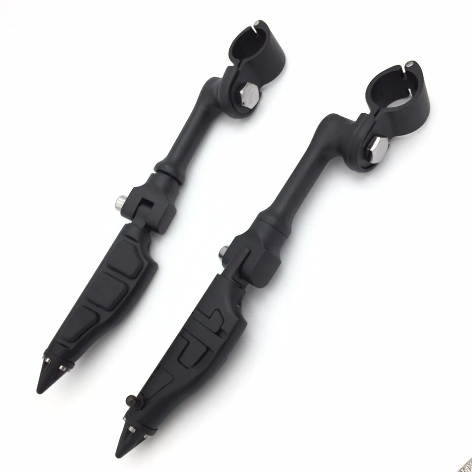 HTT-MOTOR Black Long Angled Peg Mounting Kit with Stiletto Shape Foot Peg Footrest For with 1-1/2 inch (1.5") Front Engine Guard Frame Tube Iron 883
