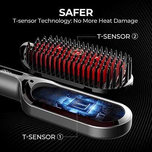 TYMO Hair Straightener Brush - Upgraded Ionic Plus Straightening Brush with Dense Bristles, 16 Temps