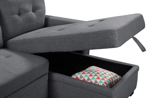 Ball & Cast Convertible Sofa Bed with Reversible Storage Chaise,Linen Sleeper Sofa Couch L Shaped Pull Out Couch Bed