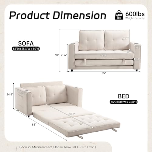Loveseat Sleeper Sofa Bed for Living Room - Modern Comfy Convertible Futon Couches- Folding Couch Bed for Small Spaces