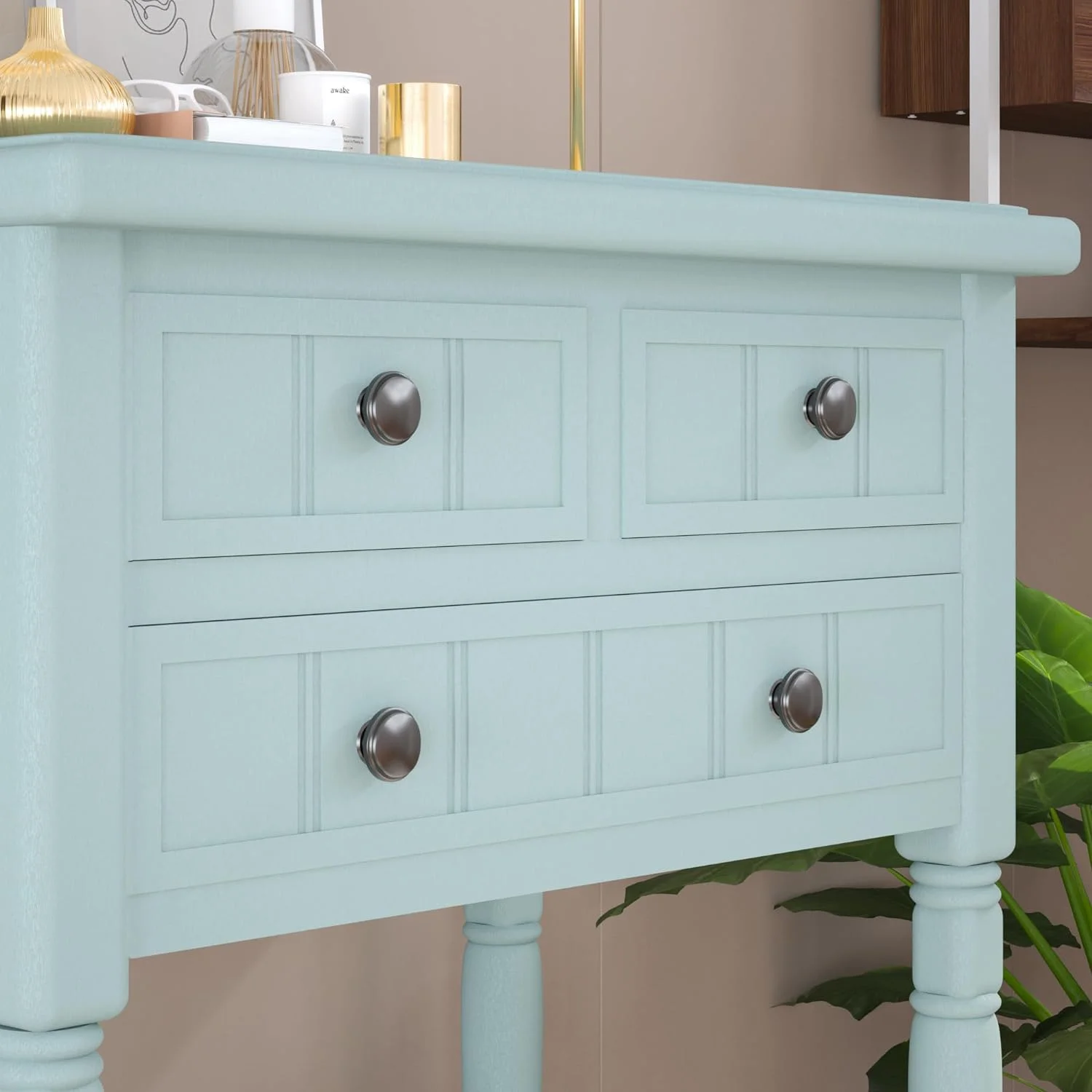 Console Tables For Entryway - Solid Wood Navy Blue 26” Entryway Table With Storage - Hallway Table For Entryway & Three Drawers