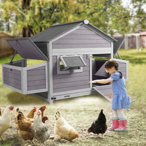 Aivituvin Chicken Coop with Wheels Outdoor Poultry Cage with Two Nesting Boxes 19ft&sup2; Wooden Hen House