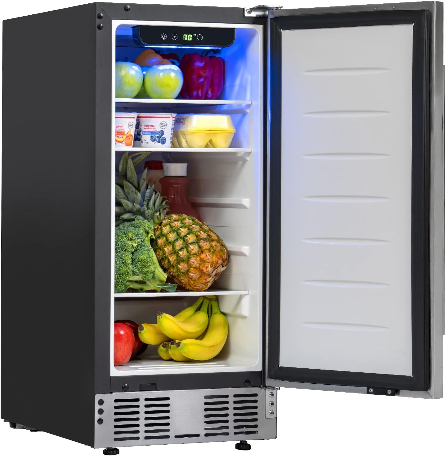 Deco Chef 15-Inch Under Counter Mini Fridge, Stainless Steel Finish, Adjustable Digital Thermostat, 32F to 50F, Refrigerator for Food, Snacks, Sodas