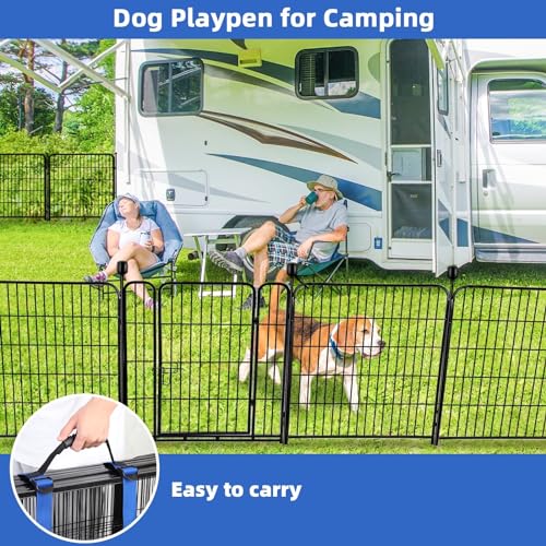 ADAVIN Tall Garden Fence with Gate, 48 in(H) 8 Panels Heavy Duty Iron Metal Animal Barrier Fence, Indoor Dog Playpen, Temporary Fencing