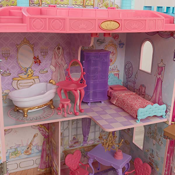 Princess Dance & Dream Wooden Dollhouse, Over 4-Feet Tall with Sounds, Spinning Dance Floor and 20 Play Pieces, Gift for Ages 3+ , Pink
