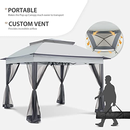 COOS BAY 11x11 Pop Up Instant Gazebo Tent with Mosquito Netting Outdoor Canopy Shelter with 121 Square Feet of Shade (Beige)