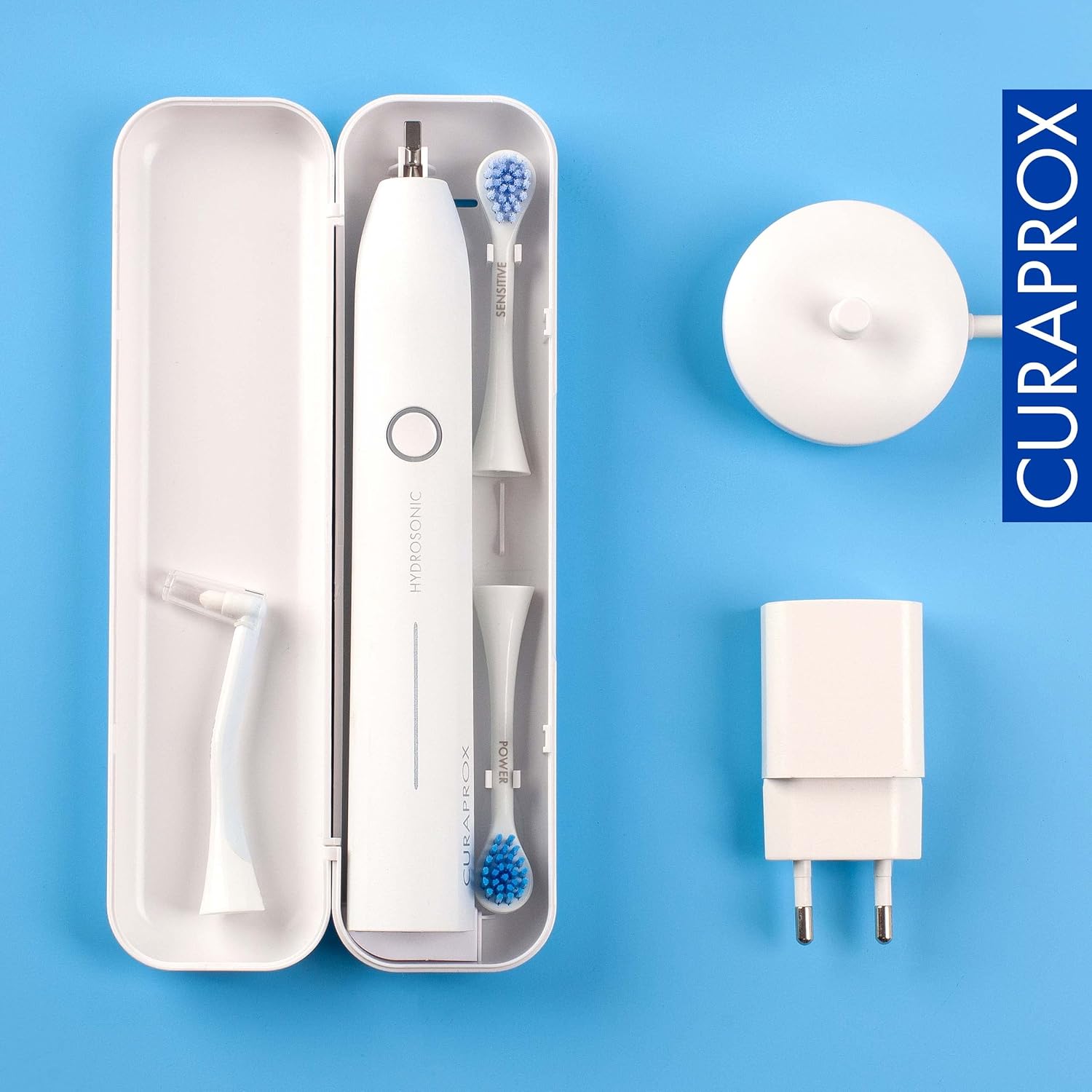 Curaprox Electric Hydrosonic Pro Toothbrush With 3 Brush Heads, Charger, and Travel Case