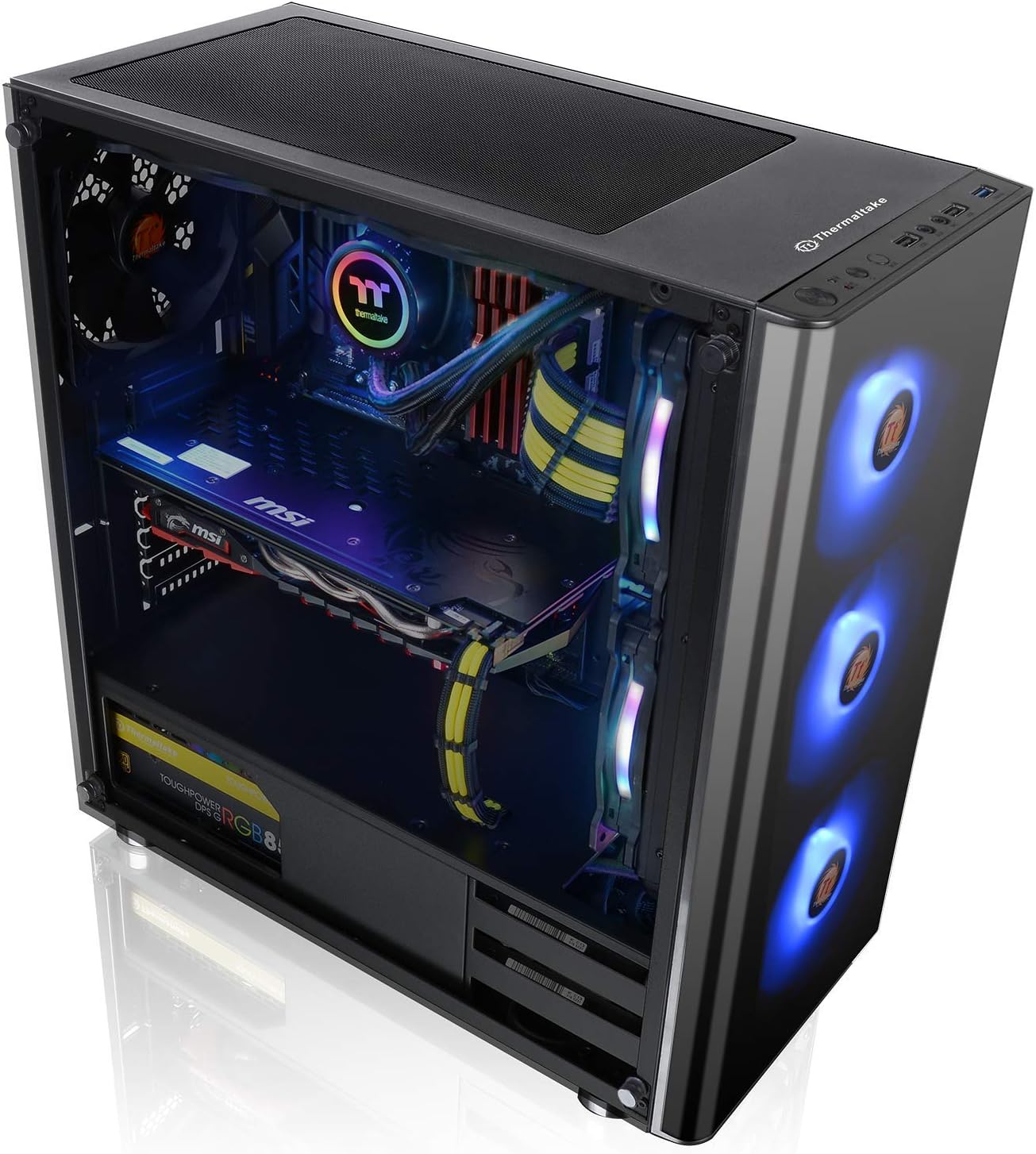 Thermaltake V200 Tempered Glass RGB Edition 12V MB Sync Capable ATX Mid-Tower Chassis with 3 120mm 12V RGB Fan + 1 Black 120mm Rear Fan Pre-Installed