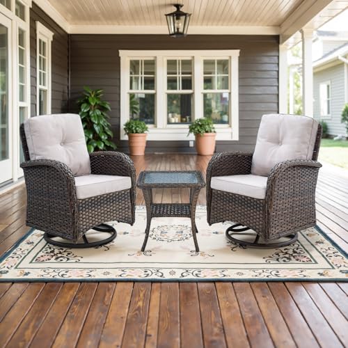 Patio Wicker Chairs Swivel Rocker - Outdoor Swivel Rocking Chairs Set of 2 with Rattan Side Table