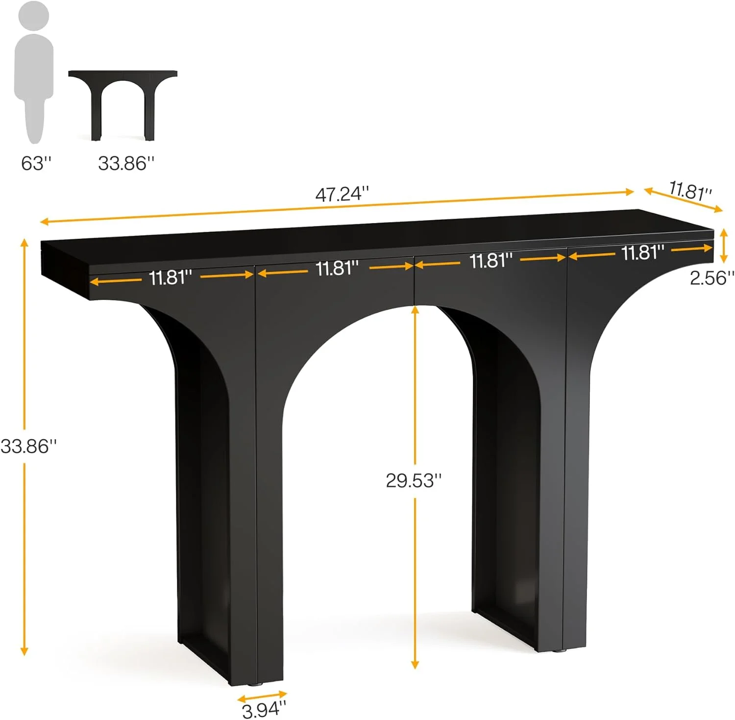 Tribesigns 47 Inches Console Table, Modern Hallway Table, Black Entryway Table, Sofa Table with Arch Base, Unique Foyer Table